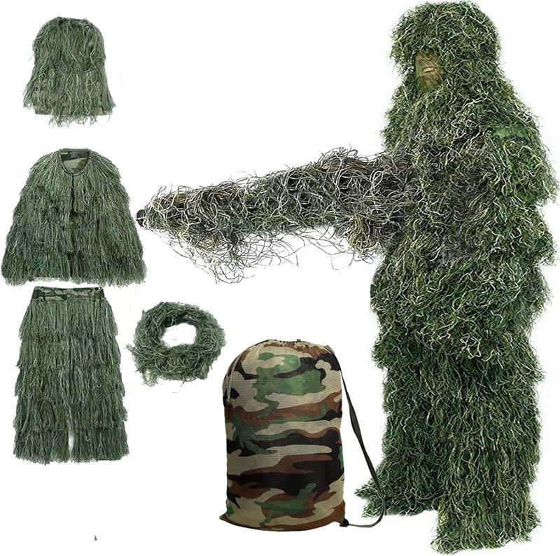 DoCred 5 in 1 Ghillie Suit, 3D Camouflage Hunting Apparel Including Jacket, Pants, Hood, Carry Bag, Adult and Youth Sizes - Image 1